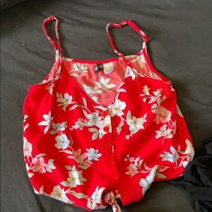 Red flower crop top